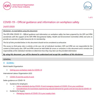 Covid-19 : une compilation des lignes directrices sur la sécurité des lieux de travail par l'IFRA