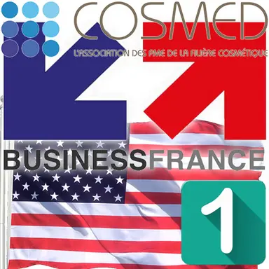 Logos Business France et Cosmed avec le drapeau américan