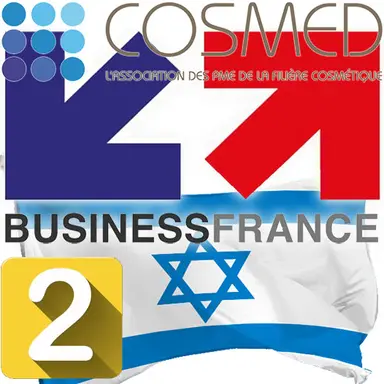 Logo Business France, Logo Cosmed, drapeau Israël
