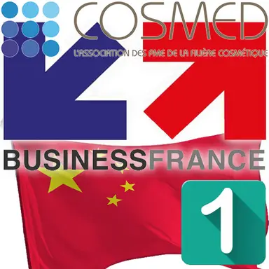Logos Business France et Cosmed avec le drapeau chinois
