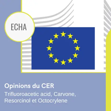 Trifluoroacetic acid, Carvone, Resorcinol et Octocrylene : le CER de l'ECHA adopte ses opinions