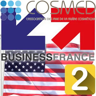 Logos Business France et Cosmed avec le drapeau américan