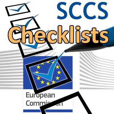 Drapeau de la Commission européenne et symbole d'une checklist