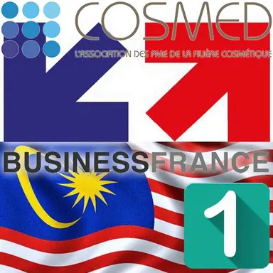 Logos Business France et Cosmed avec le drapeau malaisien