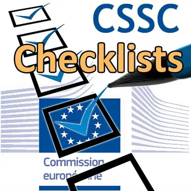 Drapeau de la Commission européenne et symbole d'une checklist