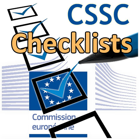 Drapeau de la Commission européenne et symbole d'une checklist