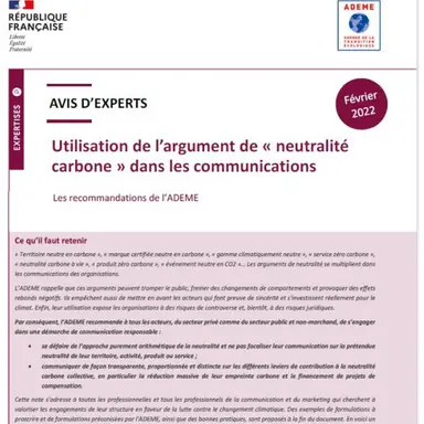 Allégation "Neutralité carbone" : un avis d'experts de l'Ademe